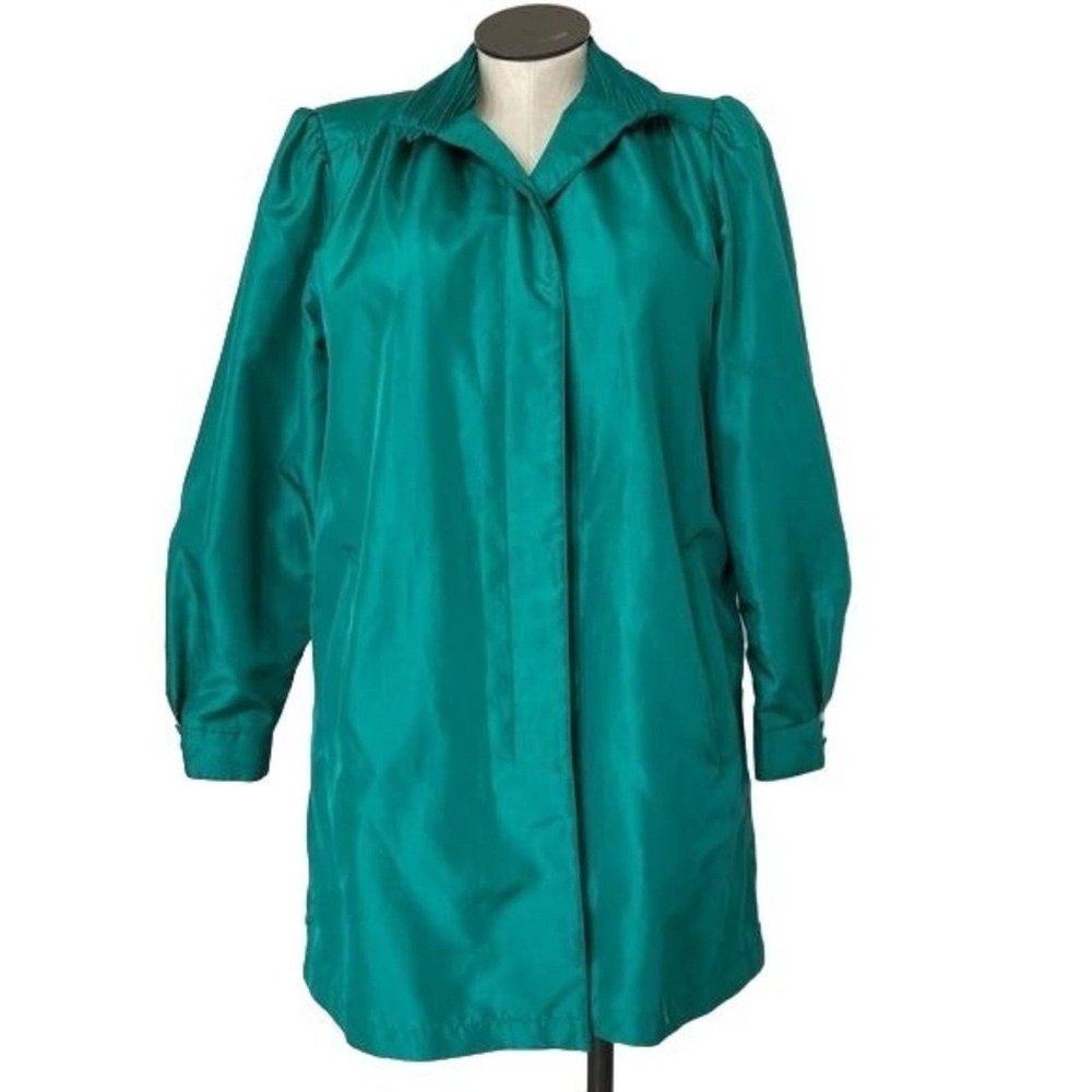Forecaster Boston Trench Coat Lightweight Jacket Green Puff Sleeves VTG 11/12